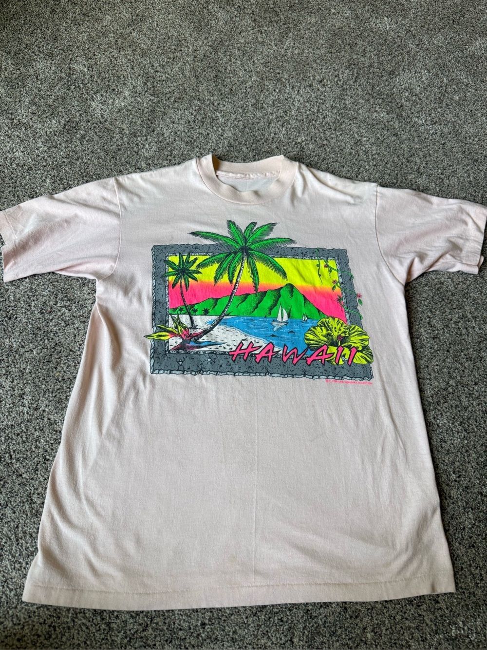 Vintage Hawaii Neon Sunset Palm Tee T Shirt Medium